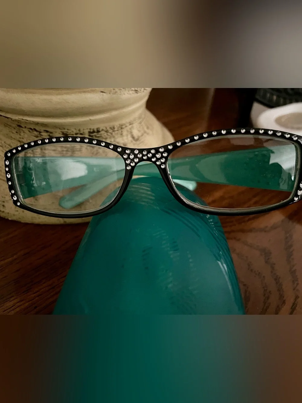 Just a little Bling Rhinestone Accent Black Reading & Green Eye Glasses Frame